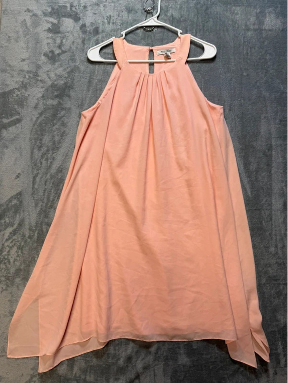 White House Black Market Dress Womens 14 Peach Pink Chiffon High Neck Trapeze